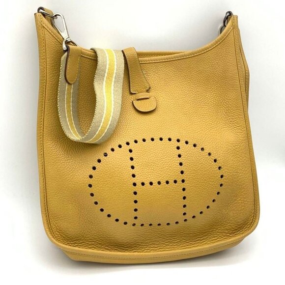 HERMES Evelyne PM I Yellow Mustard Clemence Leather Shoulder Bag Tote Purse - Picture 2 of 10